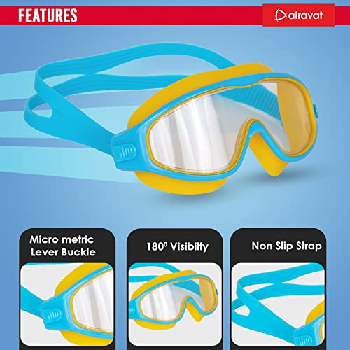 Image of AIRAVAT Macho swimming goggles for Kids Children Teens, polycarbonate goggles, Anti-Fog, Anti-UV, Wide View Swimming Goggles, Free size (Yellow Combo)