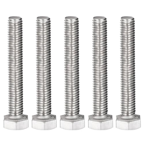 Image of MroMax 5Pcs M8-1.25 Hex Bolts, M8 x 50mm Hex Head Screws Bolts | 304 Stainless Steel 18-8, Fully Threaded, External Hex Drive, for Machinery Base and Bracket Mounting