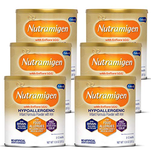 Enfamil Nutramigen Infant Formula, Hypoallergenic and Lactose Free Formula with Enflora LGG, Fast Relief from Severe Crying and Colic, DHA for Brain Support, Powder Can, 12.6 Oz (Pack of 6)