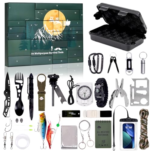 Image of Survival Kit Advent Calendar 2025 for Adults, Survival Tools Advent Calendar for Adult Teen 24 Days Christmas Countdown - 2025 Xmas Holiday Surprise Gifts for Outdoor Enthusiasts
