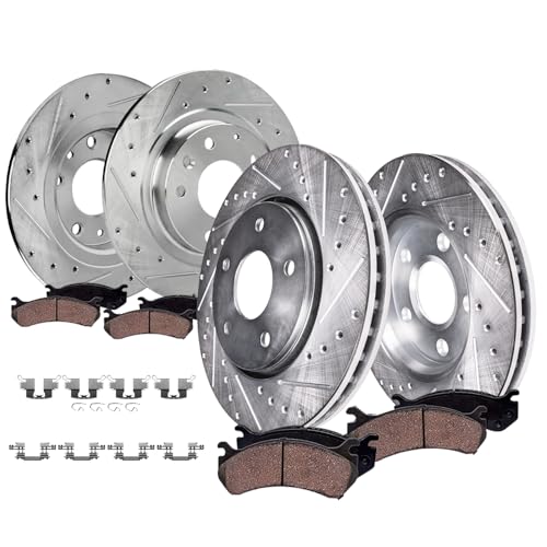 Image of Detroit Axle - AWD Brake Kit for 2016 2017 2018 Mazda CX-3 | Drilled Slotted Disc Brake Rotors Ceramic Brake Pads with Hardware Replacement 11.61 inch inch Front and 11.06 inch inch Rear Rotor