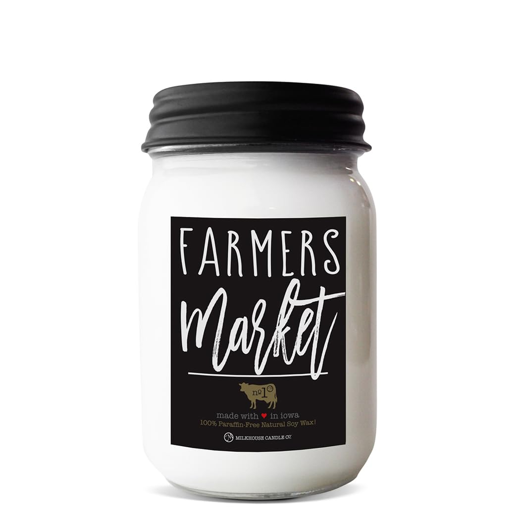 Milkhouse Farmers Market Soy Candle, 13 oz Mason Jar, 70+ Hr Burn