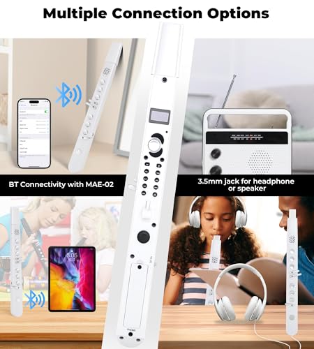 Image of Vangoa MAE-02 Digital Wind Instrument, Professional Electronic Wind Instrument Synthesizer Rechargeable EWI with Wireless MIDI, 3 Fingerings 35 Tones 7 Functions for Beginners Adults Teens, Pure White