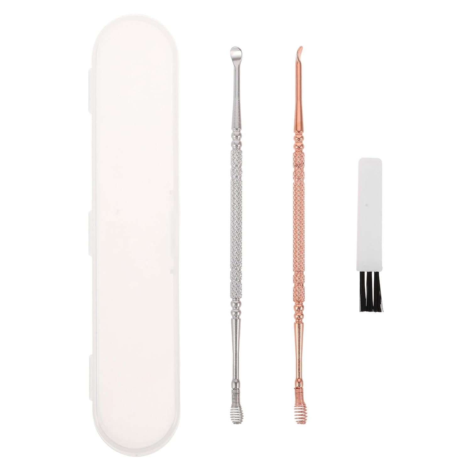 1 Set Spiral Ear Wax Removal Tool - Stainless Steel Earwax Picking Spoon with Brush - Reusable Ear