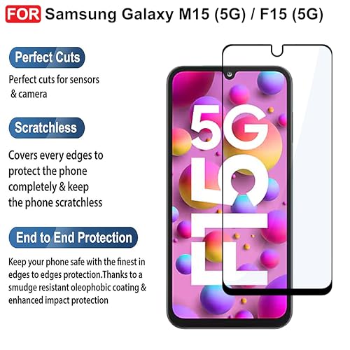 Image of CEDO Tempered Glass for Samsung Galaxy M15 (5G) / F15 (5G) | Screen Protector Full HD Quality Tempered Glass Anti-Scratch Edge to Edge Coverage with Easy Installation Kit (Black)