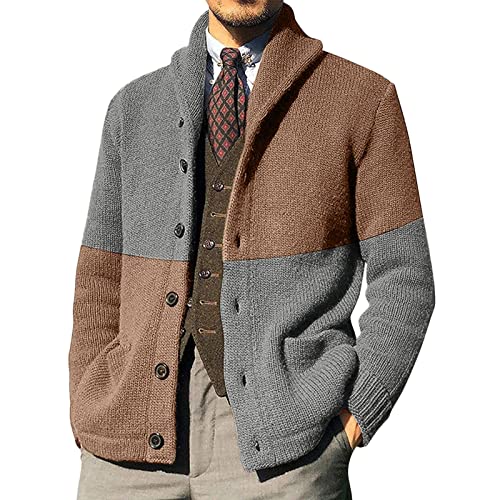 Cardigan épais homme gris chaud L boutons contrastés tricot isolant coupe confort