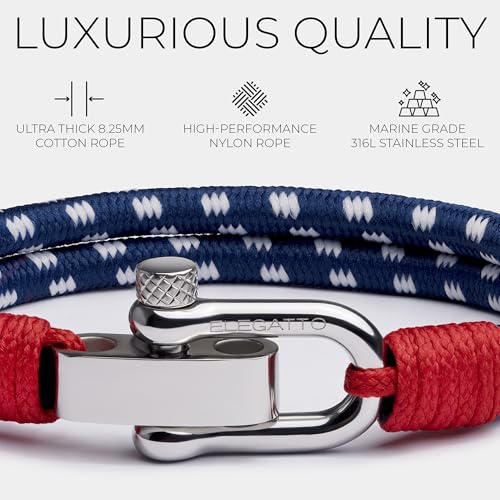 Elegatto Duetto Platinum Rope Bracelet for Men | Double Nautical Nylon Cord with Silver Polished Stainless Steel Shackle Clasp | Waterproof and Fade-Resistant3