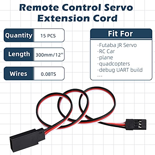 15 Pieces Servo Extension Cables Servo Extension Male To Female Rc Servo Extension Cord Wire Cable Compatible With Rc Jr Futaba Rc Car Airplanes (11.8 Inch) #TOP2
