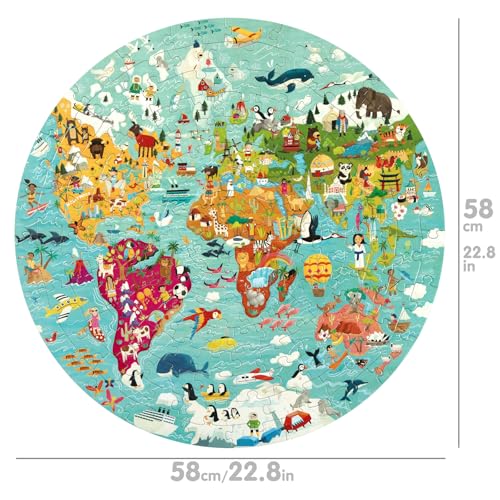 boppi Rompecabezas redondo con mapa mundial de 150 piezas de cartón reciclado para niños de 5 a 8 años con tema de animales, diámetro 58 cm miniatura 3
