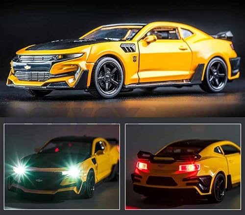 Image of Die-Cast Metal 1:32 Scale Camaroo with Openable Doors and Pull Back Action, Lights & Music (Yellow)