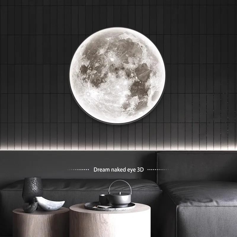 Image of One94Store Plastic 3D Moon LED Wall Lamp Modern Art Deco Lighting 3 Color Changing Indoor Wall Mounted Celling Light Wall Sconce Moon Lights for Living Room Bedroom Hallway, Corded Electric (500 MM)
