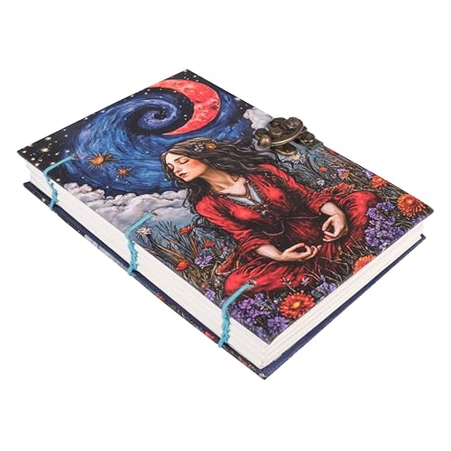 Image of CRAFT JUNKY Journal Diary with Handcrafted Box, 5 x 7 Inch Special Binding Unruled Lock Diary for Girls, Art Book with Aesthetic Print Sketch Book for Artists, 200 Acid-Free Pages A5 (COSMIC CALM)