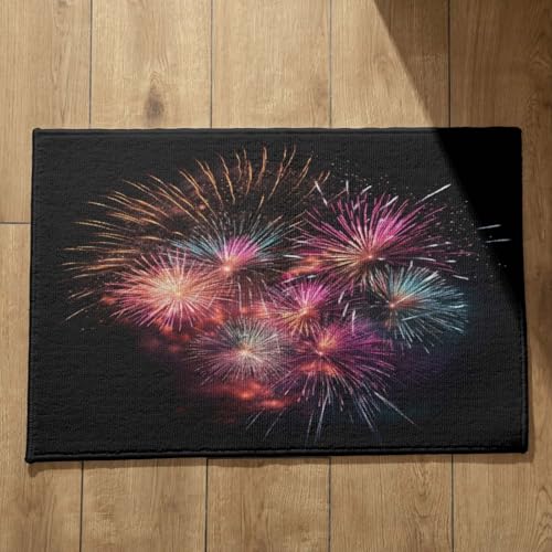 EHOMERY Alfombra Entrada Alfombrilla Antideslizante para La Ducha Fuegos Artificiales Alfombra Antideslizante Suelo Exterior Felpudos Originales Vintage 40x60cm,