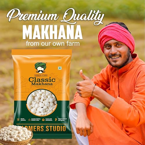 Image of Farmers Studio Naturally Grown Makhana 200 g | Mix Foxnuts | Low‑Fat, High‑Fiber Superfood Snack | Gluten‑Free & Antioxidant‑Rich