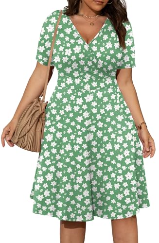 Image of POSESHE Womens Plus Size Dresses Summer Short Sleeve Wrap V-Neck Sundress Casual Wedding Guest Cocktail Dress with Pockets