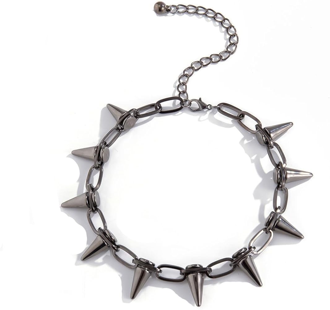 PINK TOWN Gothic Punk Chains Rivet Necklace Y2K Spike Paperclip
