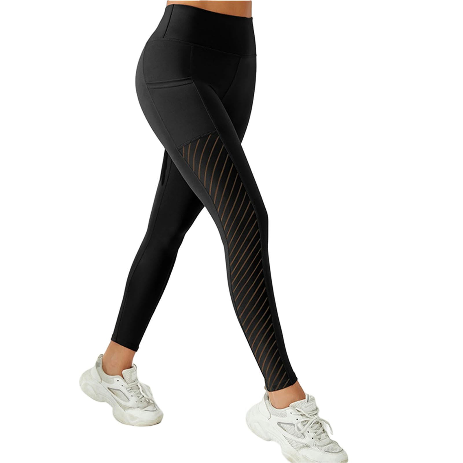 Legginsy dla kobiet UK damskie boczne spodnie do jogi z wysokim stanem z kieszeniami legginsy dla kobiet kontrola brzucha trening kostki -niebieski-L