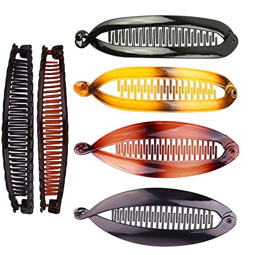 6Pcs Bananna Clips Hair Claw Clip Classic Clincher Comb Banana Hair Clips for Women Long Thick Thin Hair Black Brown Vintage Claw Clips Fishtail Hair Comb Ponytail Holder Clamp Hair Accessories