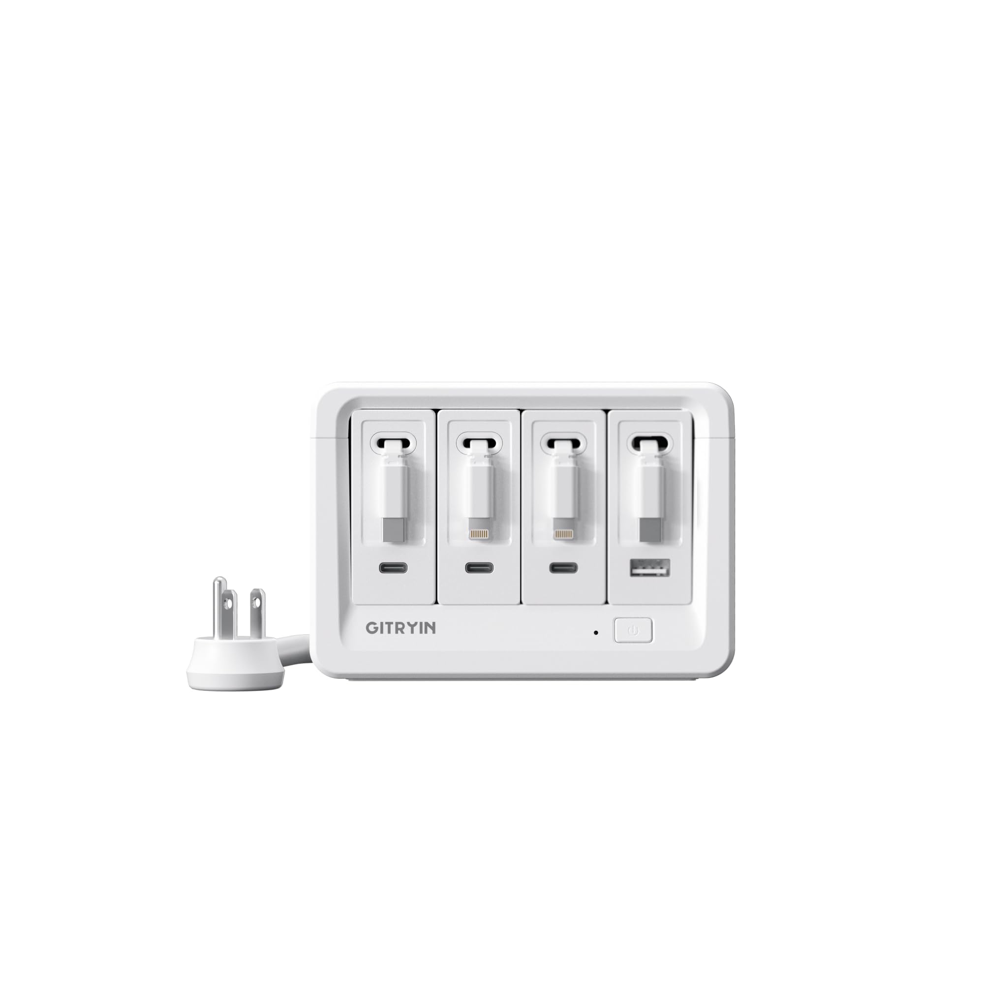 Gitryin 2 Lightning, 2 Type-C Retractable Wall Chargers with 1 USB A Port and 1 Power Strip, 12-in-1 Desktop Charging Station