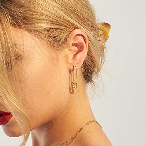 SANNYRA Safety Pin Earrings for Women, Gold Paperclip Earrings for Women Trendy, Minimalist Dangle Hoop Paper Clip Ear Hoop Studs Daily Jewelry3