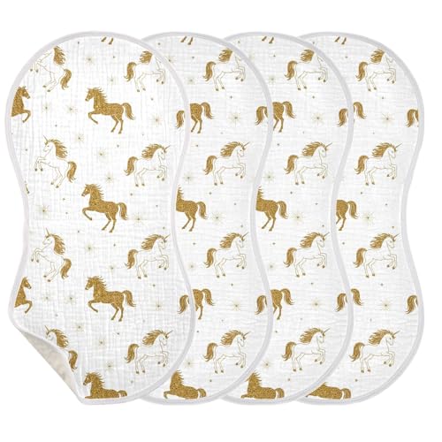 J JOYSAY Unicorn Stars White Baby Burp Cloths for Boys Girls Large 22''x11'' Cotton 4 Layer Burp Rag for Baby Drool one sizex4