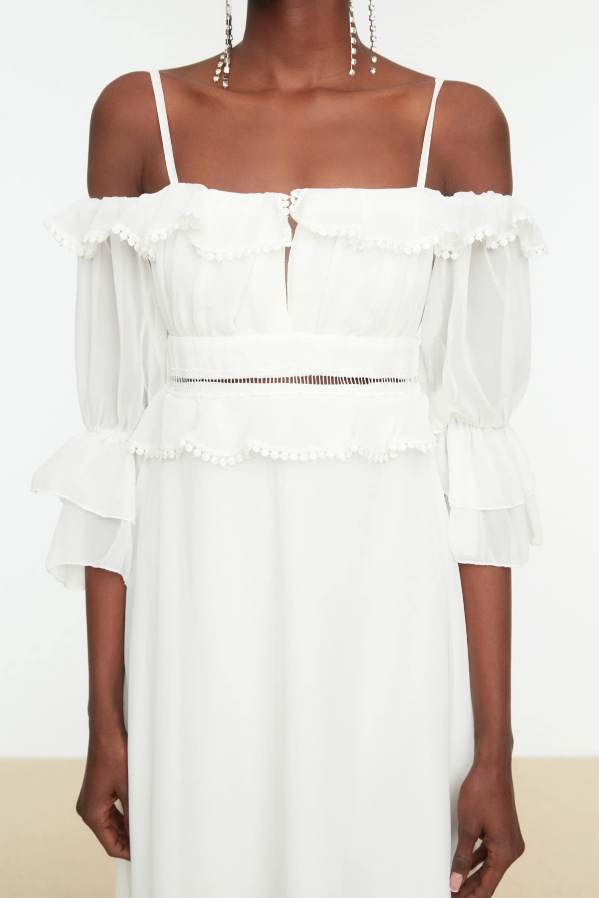 Trendyol Línea Mujer Vestido de Noche Tejido Maxi Acampanado de Ajuste Regular