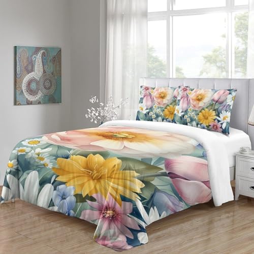 Housses de couettes fleurs 3D pour lit double 200x200 parure de lit microfibre douce - 5