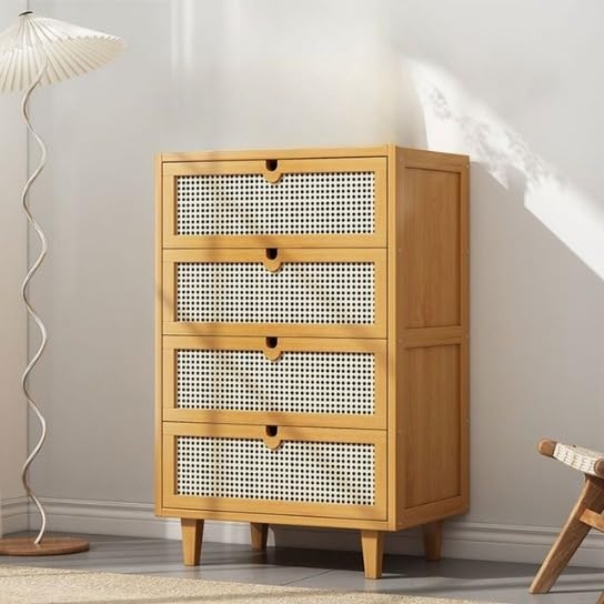 TGF Furniture Store Modern 4-Drawer Wooden Chest with Rattan Mesh Front – Natural Oak Finish Storage Cabinet with Legs – Solid Wood Dresser for Bedroom, Living Room or Entryway-image-49