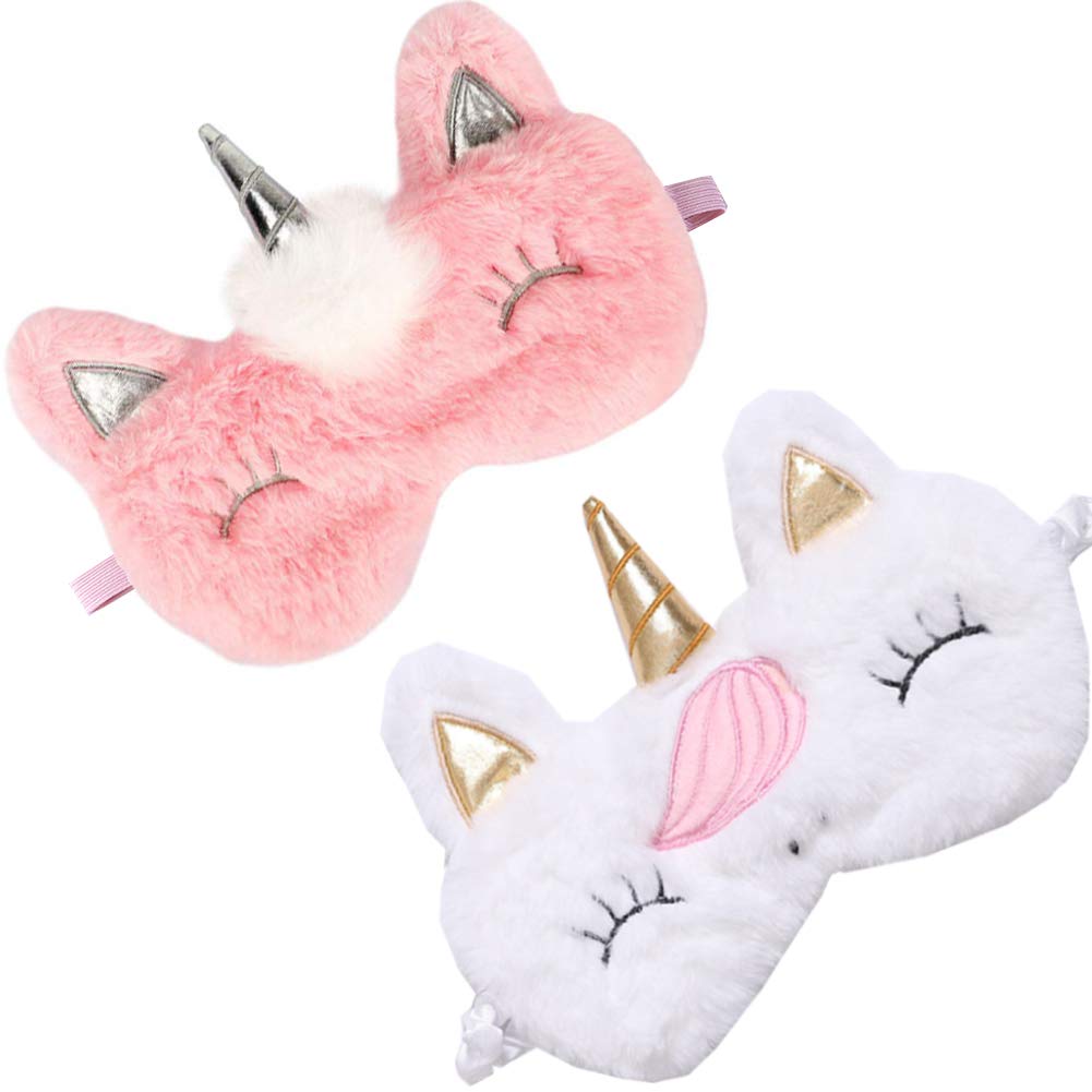 2 Pack Cute Animal Sleep Mask for Girls Cute Unicorn Soft Plush Blindfold Sleep Masks Eye Cover for
