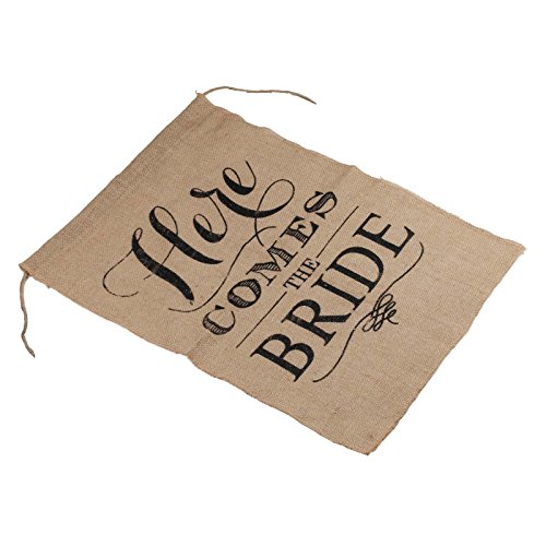 Vlovelife "Here Comes The Bride" Burlap Sign Wedding Banner With Rope Wedding Flag Bunting Banny Rustic Ceremony Flower Children Wedding Anniversary Backdrop - 20 X 15 Inch #TOP1