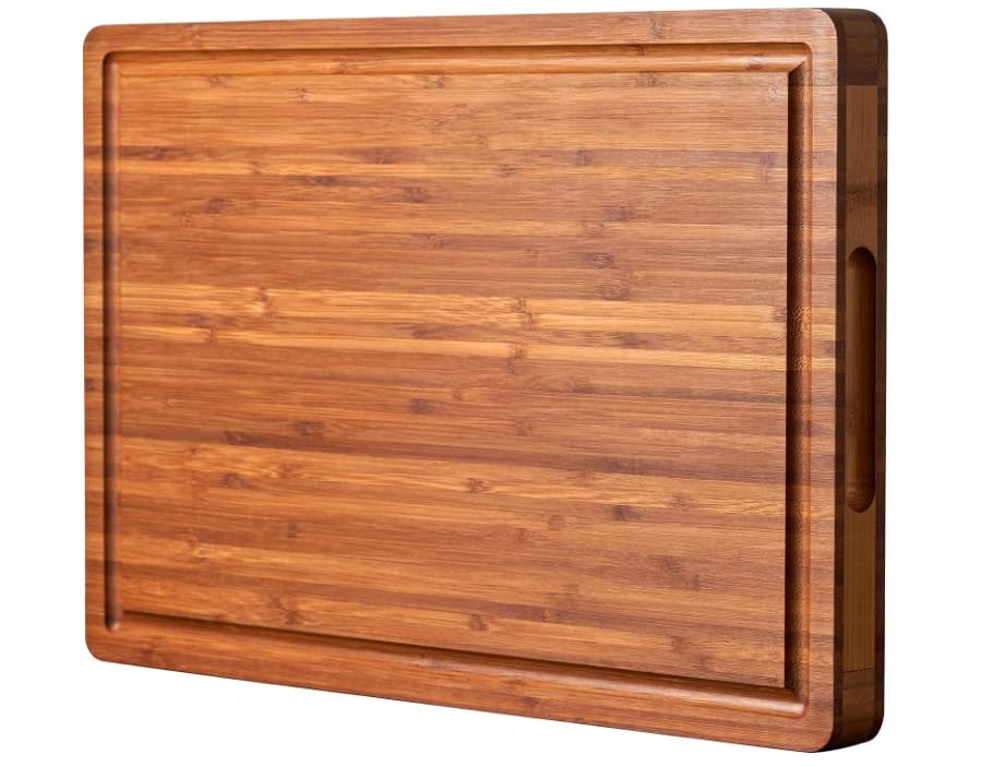 Wooden Cutting Board for Kitchen - Premium Dark Bamboo Cutting Board with Juice Groove - Reversible Charcuterie Board, 1" Thick Large Wood Cutting Board - 16"x11"
