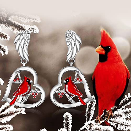 Cardinal Earrings For Women Sterling Silver Cardinals Appear When Angels Are Near Heart Red Bird Jewelry Dangle Memorial Gifts Angel Wing Studs #TOP3