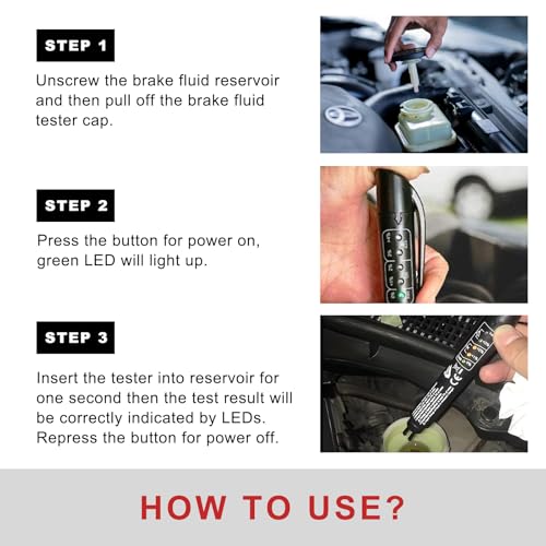 Image of Brake Fluid Liquid Tester Pen, DOT 3 DOT 4 DOT 5.1 Brake Diagnostic Testing Pen Tool, Brake Fluid Liquid Oil Analyzer with 5 LED Indicators, Universal Car Accessories (2 PCS)