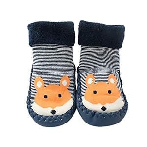 Baby Boys Girls Winter Slipper Socks Anti-slip Blue Striped Fox 3-24 Months