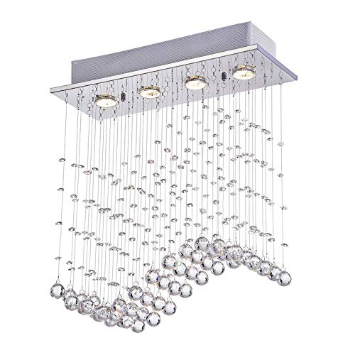 Image of Crystal Glass Ceiling Lamp Stainless Steel Chandelier with Glass Bead &Sparkling K9 Crystal Chandelier (Yellow Light) 4
