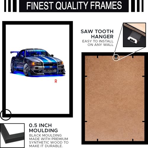 Image of BLINKART Nissan Skyline GT-R (R34) CarFramed Posters Gift Items Boys Room Wall Decoration Bedroom Office Studio Synthetic Wood Frame & Acrylic Glass Ready to Hang - 12x8 Inch, (A4 Size) - CAR-061