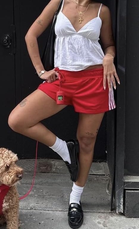 UAURORAO Women Striped Athletic Shorts Elastic Waist Side Stripe Casual Shorts Loose Patchwork Workout Sweat Shorts4