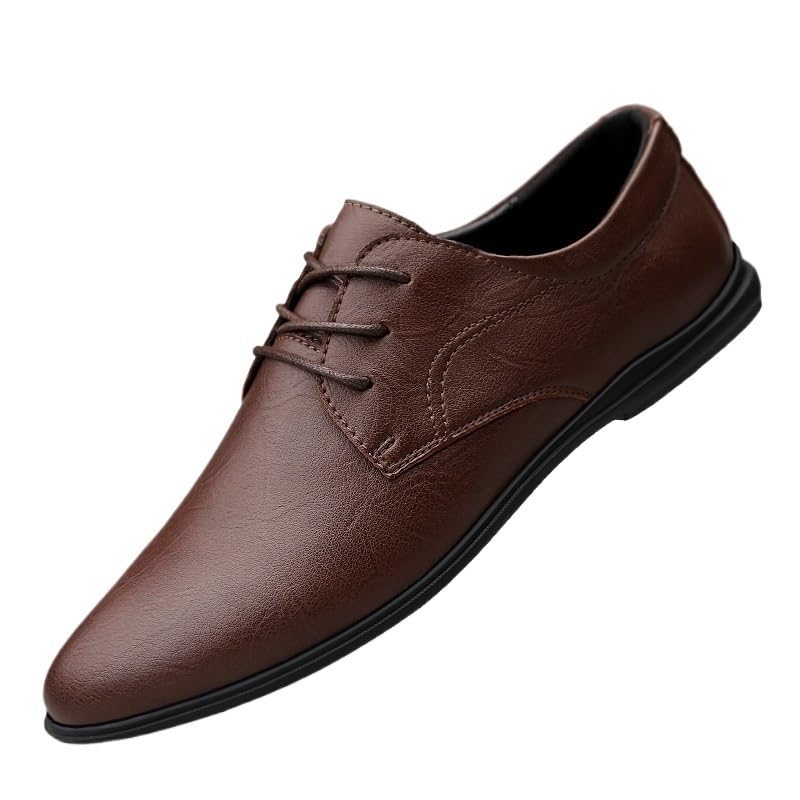 Men's Oxford Shoes Lace Up Round Toe Top-Grain Leather Prom Wedding Non Slip Casual Shoe Party