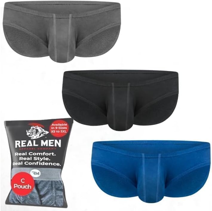 Real Men Ares-Accent Low-Rise Pouch Bikini Brief  1, 3, 6 Pack with Size ABCD Pouch XS - 5XL