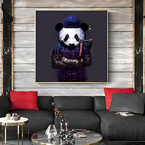 Impressions sur toile Panda avec hache Art mural Peintures Photos Poaters Salon Chambre Hoom Décoration murale 50x50cm (50x50cm) Sans cadre Cover