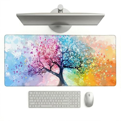 Large Mouse Pad, Extended Keyboard Mat, Color Desk Pad with Anti-Slip Rubber Base & Stitched Edges, Waterproof Desk Protector, Computer PC Setup, Gifts (Tree of Life, 36 x 16 x 0.12 inch) L-x857