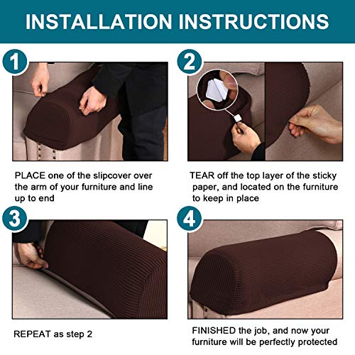 Turquoize Stretch Armrest Covers For Chairs And Sofas Couch Arm Covers For Sofa Spandex Jacquard Armrest Covers Anti-Slip Furniture Protector Washable Armchair Slipcovers For Recliner Set Of 2, Brown #TOP5