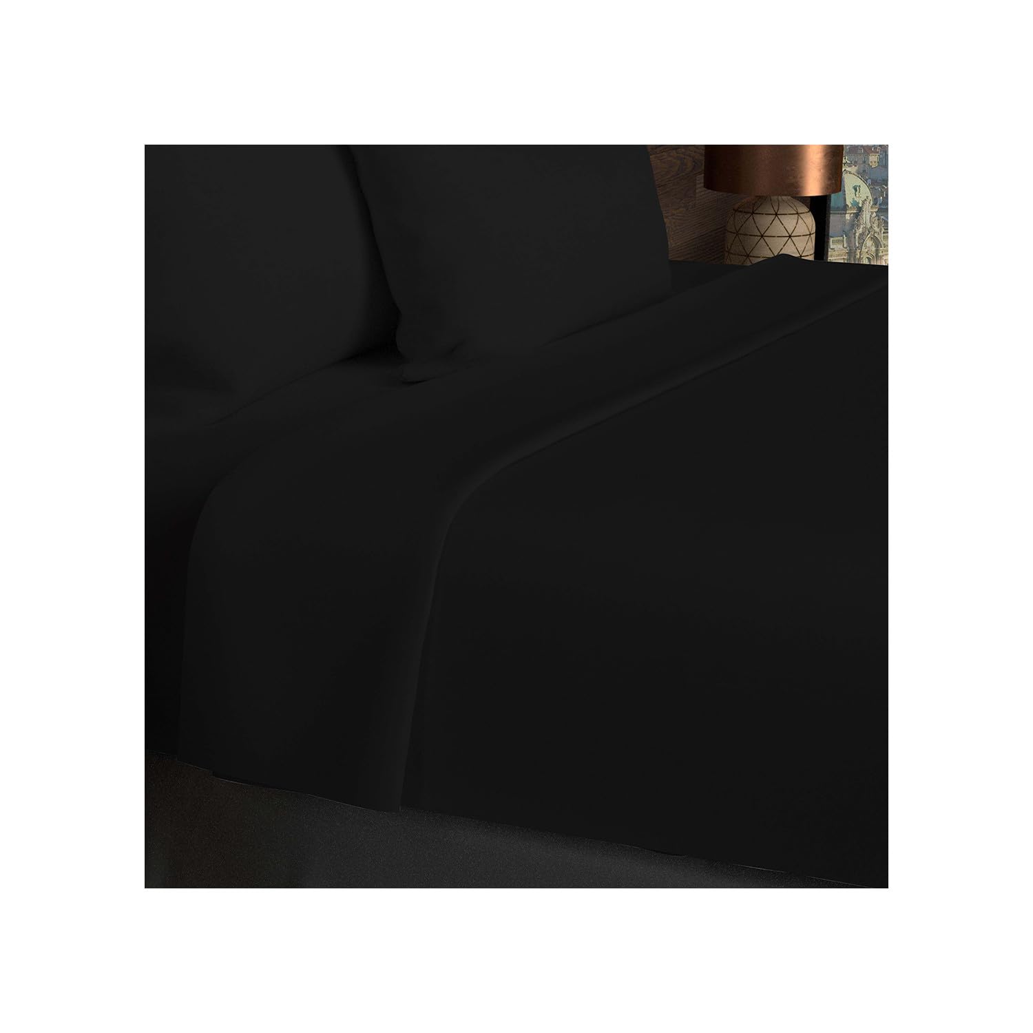 Soleil d'ocre, Flat Sheet Cotton 57 Thread Count 260 x 300 cm Plain Black
