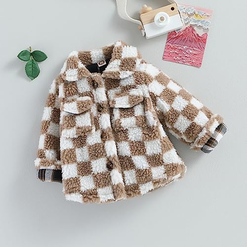 Toddler Baby Boy Girl Fleece Lapel Checkerboard Plaid Button Down Jacket Sherp Coat Fuzzy Shacket Winter Warm Outwear3