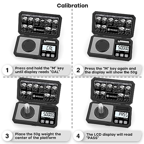 MAXUS Digital Milligram Scale 50g/0.001g with Calibration Weight, Reloading Scale with Powder Trickler Accessories - Thumbnail 4