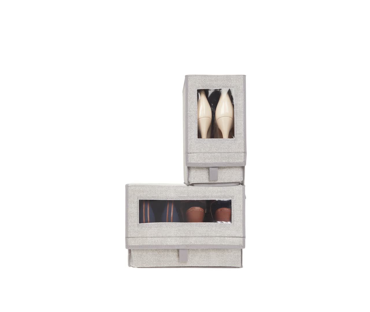 MDesign Schuhboxen-Set | 4 Durchsichtige Aufbewahrungsboxen Stapelbar | Für High Heels, Stiefel & Hohe Schuhe