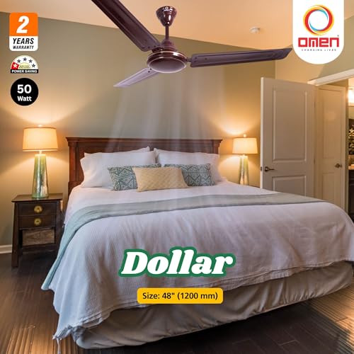 Image of Omen Changing Lives Dollar 1200mm Ceiling Fan for Home | BEE Star Rated Energy Efficient | Rust Resistant | Superior Air Delivery | High Speed | 2 Year Warranty | Brown (Pack of 2)