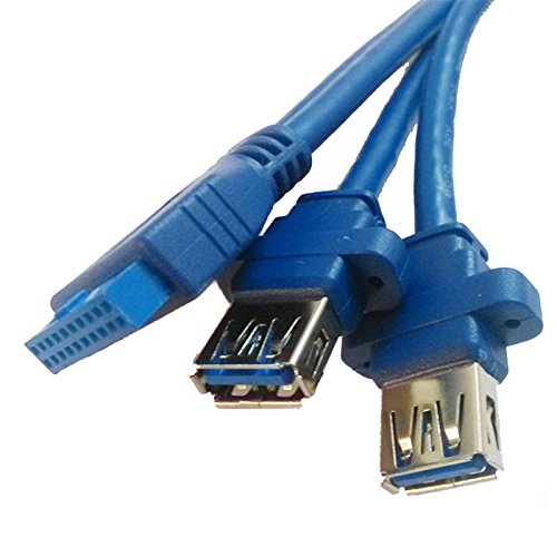 JIUWU USB 3.0 19-Pin to Dual Port A Female Cable 75cm Blue for Front Panel