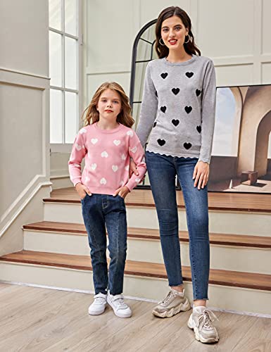 Grace Karin Girl's Long Sleeve Heart Prints Sweater Pullover Knit Pullover For Kids Pink 7Y #TOP4