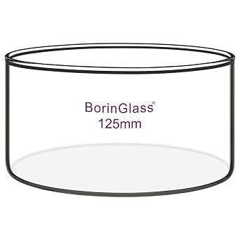 BorinGlass 500ml Spoutless Crystallizing Dish, O.D. 125mm Borosilicate Glass Crystallizer with Flat Base for Evaporation Crystallization